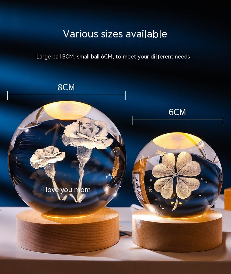 3D Small Night Lamp Crystal Ball Decoration