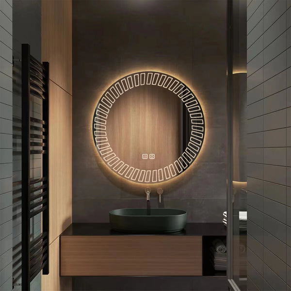 LED round Bathroom Vanity Mirror with Lights, 20" Dimmable Circle Makeup Mirror, 3 Color Lighting Modes & Touch Screen, Wall Mounted Anti-Fog Frameless Illuminated Mirror, F