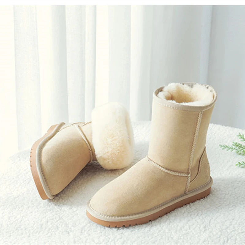 High Quality Fashion Women Classic Basic Australia Boots Genuine Cowhide Leather Natural Wool Lined Winter Non-Slip Shoes